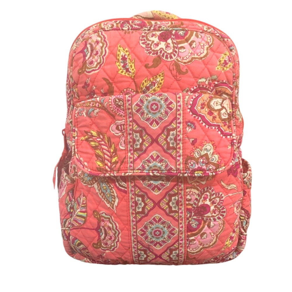 Vera Bradley Coral Paisley Quilted Backpack | Floral Travel School Bag